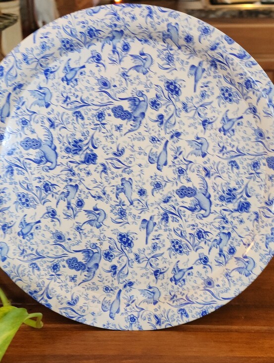 Vintage Other - Vtg Elite England Tray Blue White Birds Novelty Print Metal 10" HTF Pattern